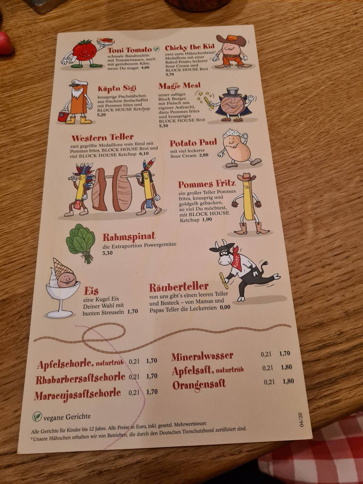 Speisekarte von BLOCK HOUSE Kirchenallee steakhaus, Hamburg