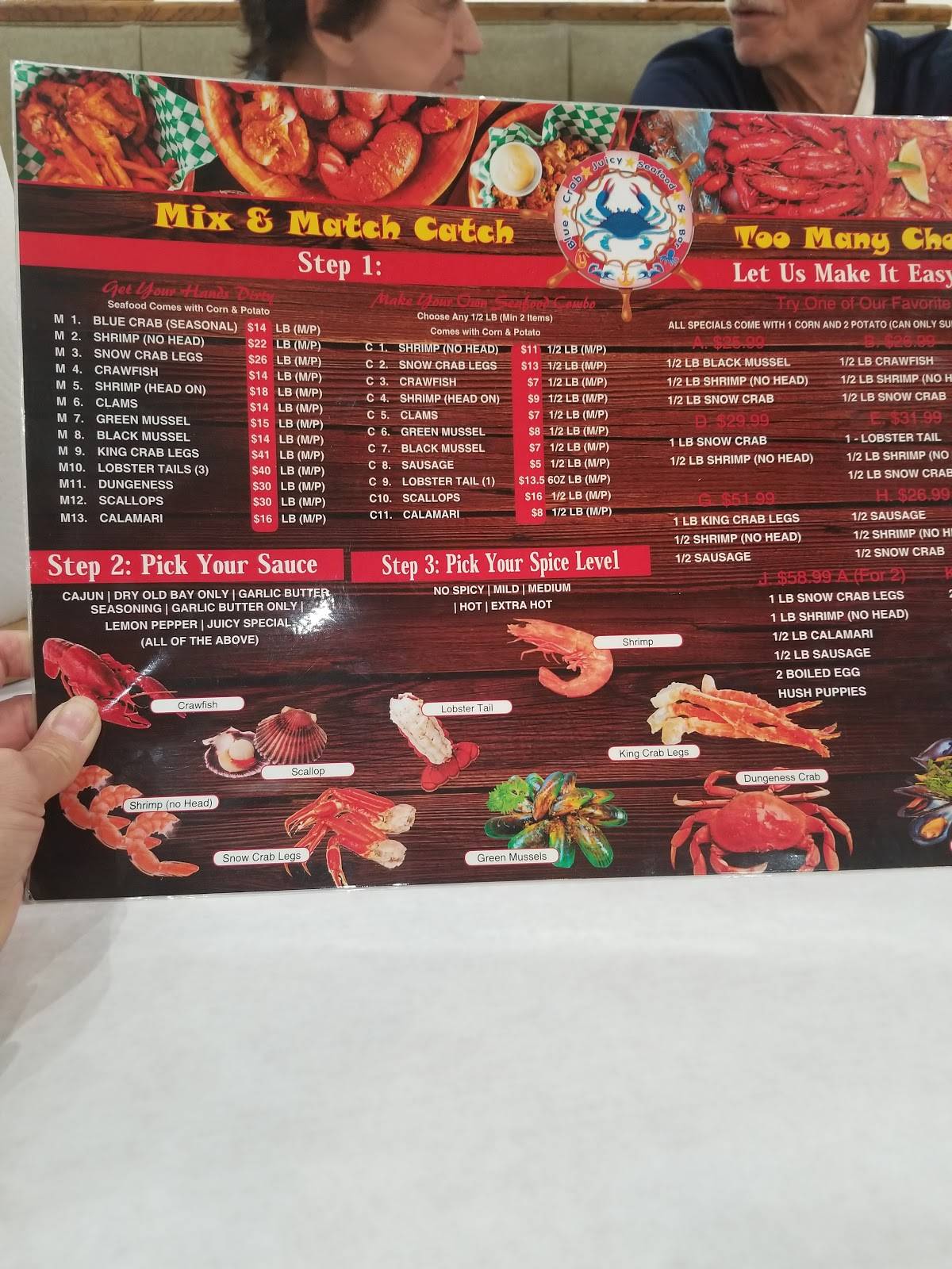 Menu at Blue Crab Juicy Seafood & Bar, Dayton