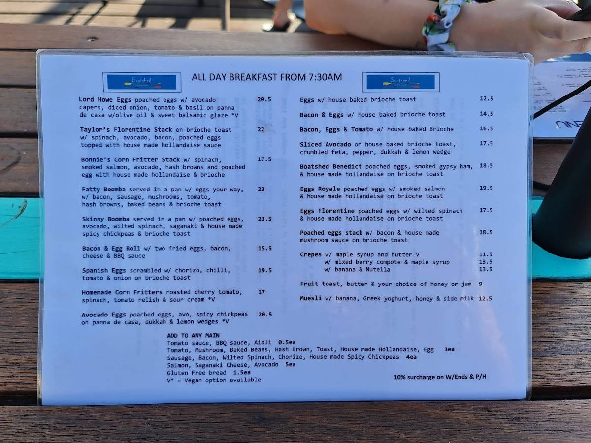 Menu at Boatshed Coffee House, Darwin City