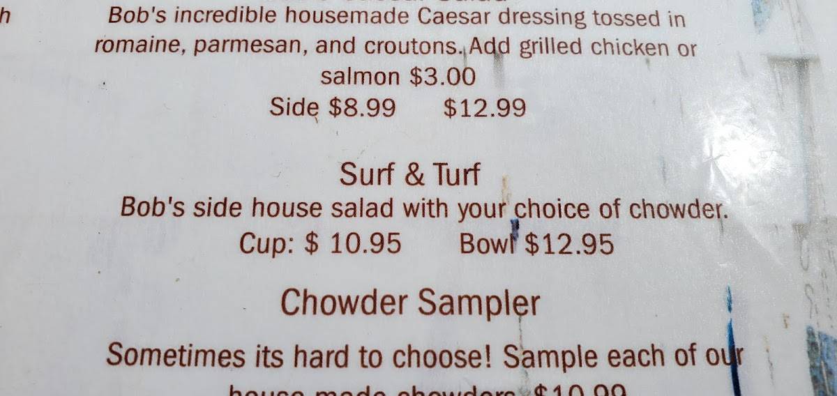 Menu at Bob's Chowder Bar & BBQ Salmon, Anacortes