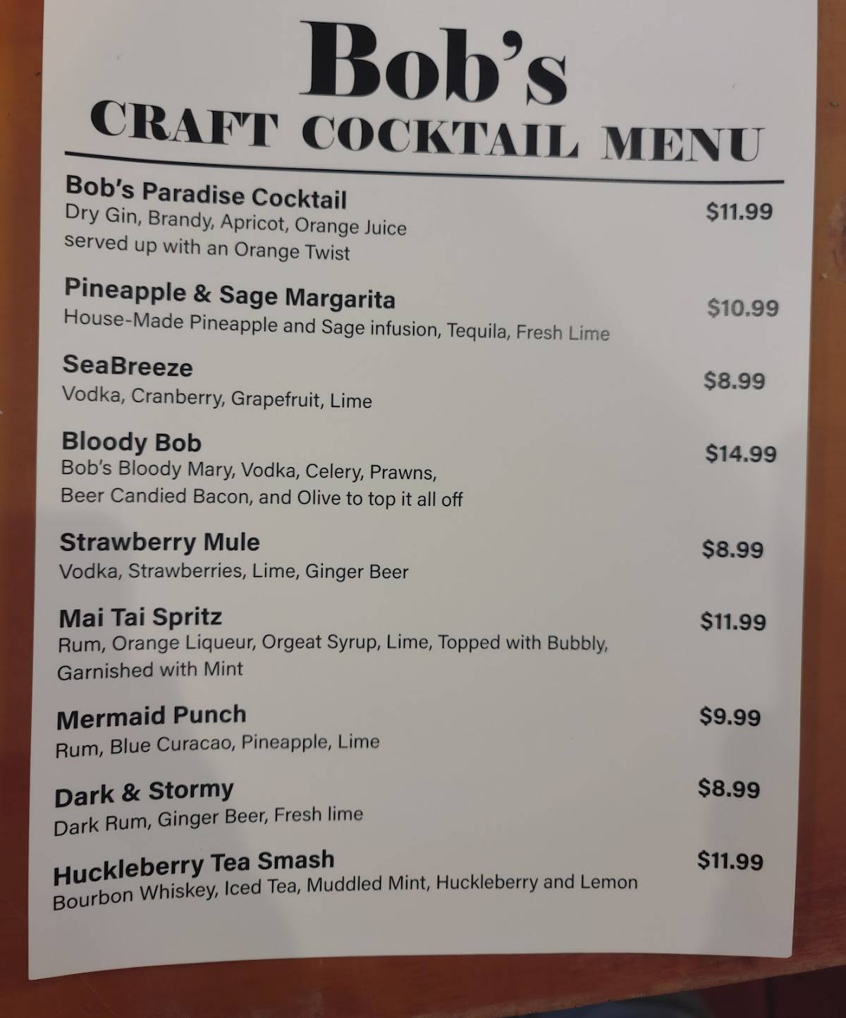 Menu at Bob's Chowder Bar & BBQ Salmon, Anacortes