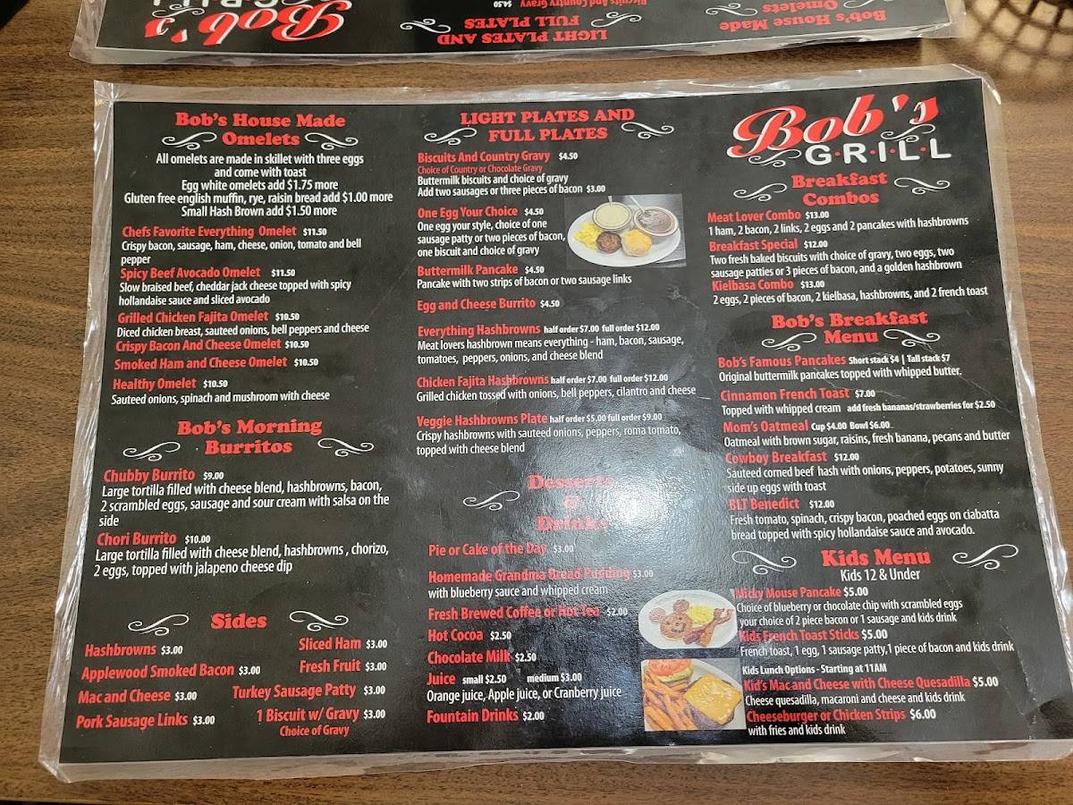 Menu at Bob's Grill & Cafeteria, Conway