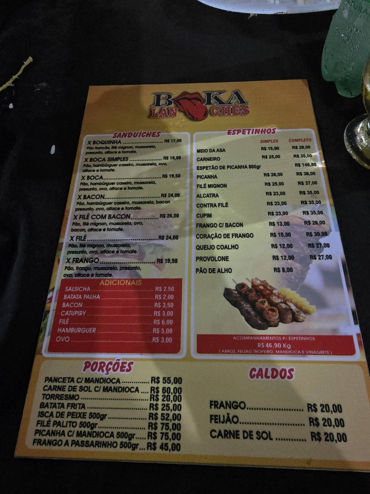 Boka Lanches cardápio
