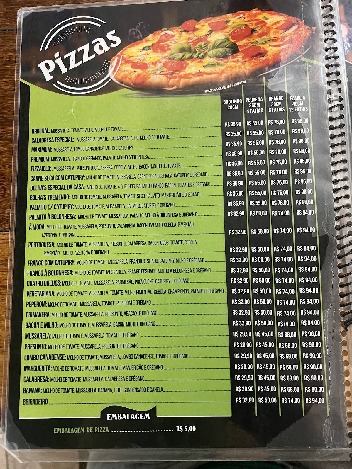 Bolhas burguer cardápio