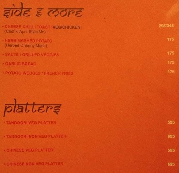 Bollywood Biistro menu