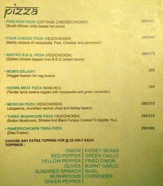 Bollywood Biistro menu