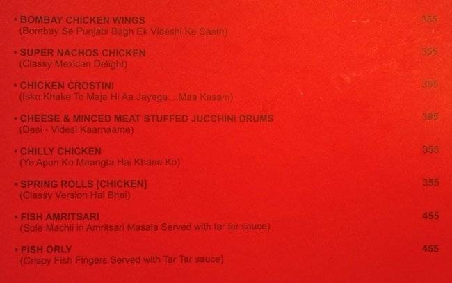 Bollywood Biistro menu