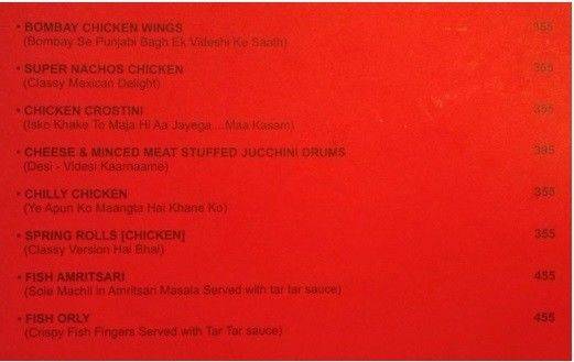 Bollywood Biistro menu