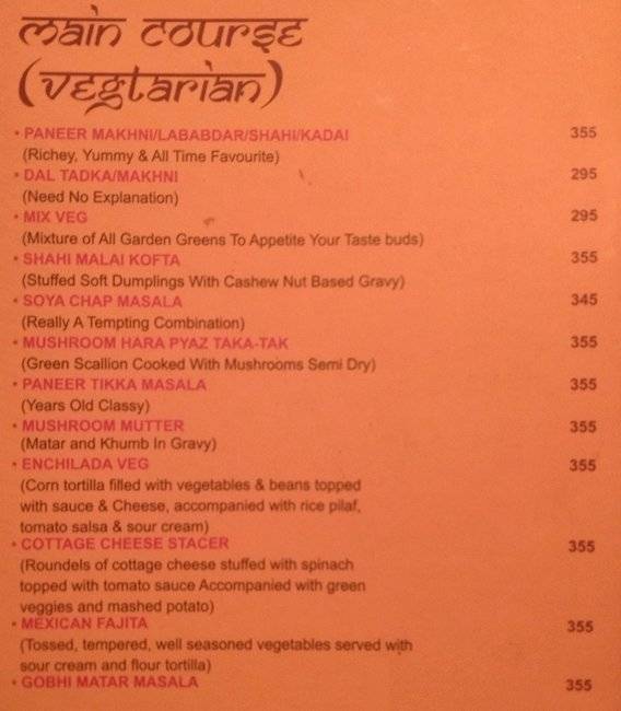 Bollywood Biistro menu