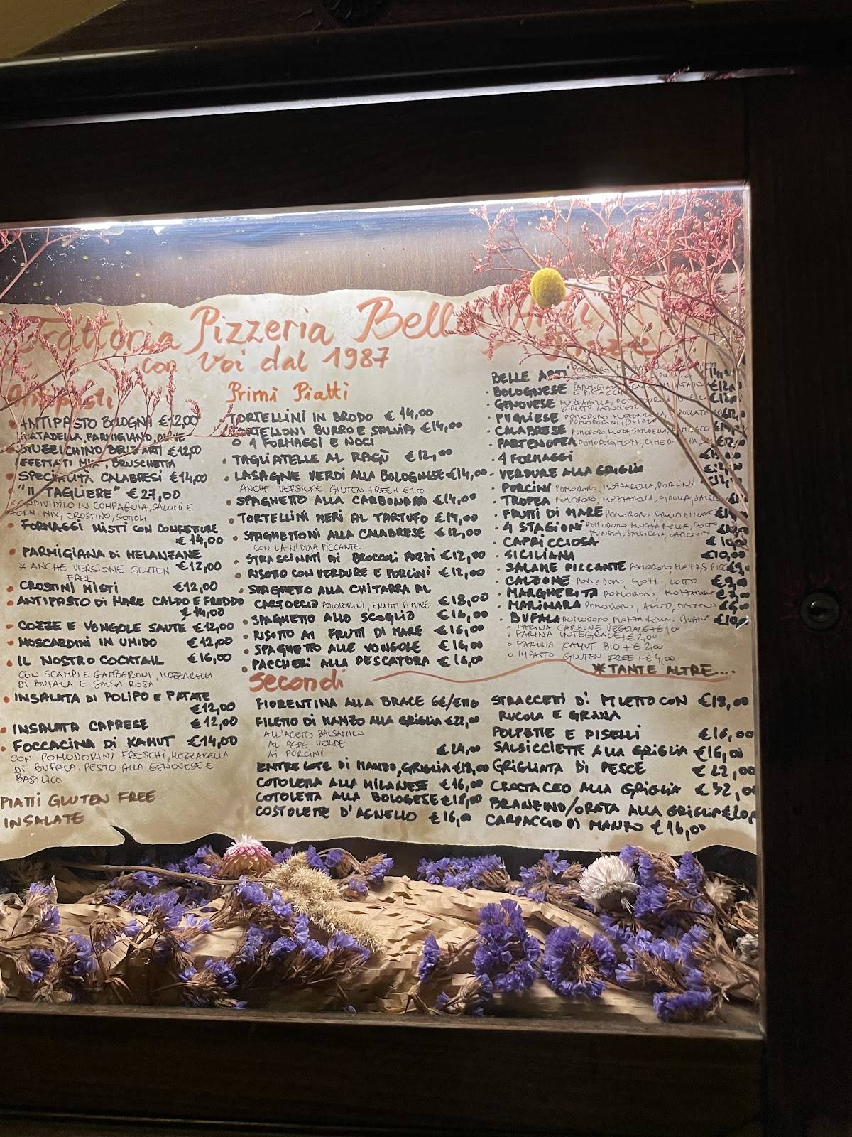 Menu di Trattoria Pizzeria Belle Arti 