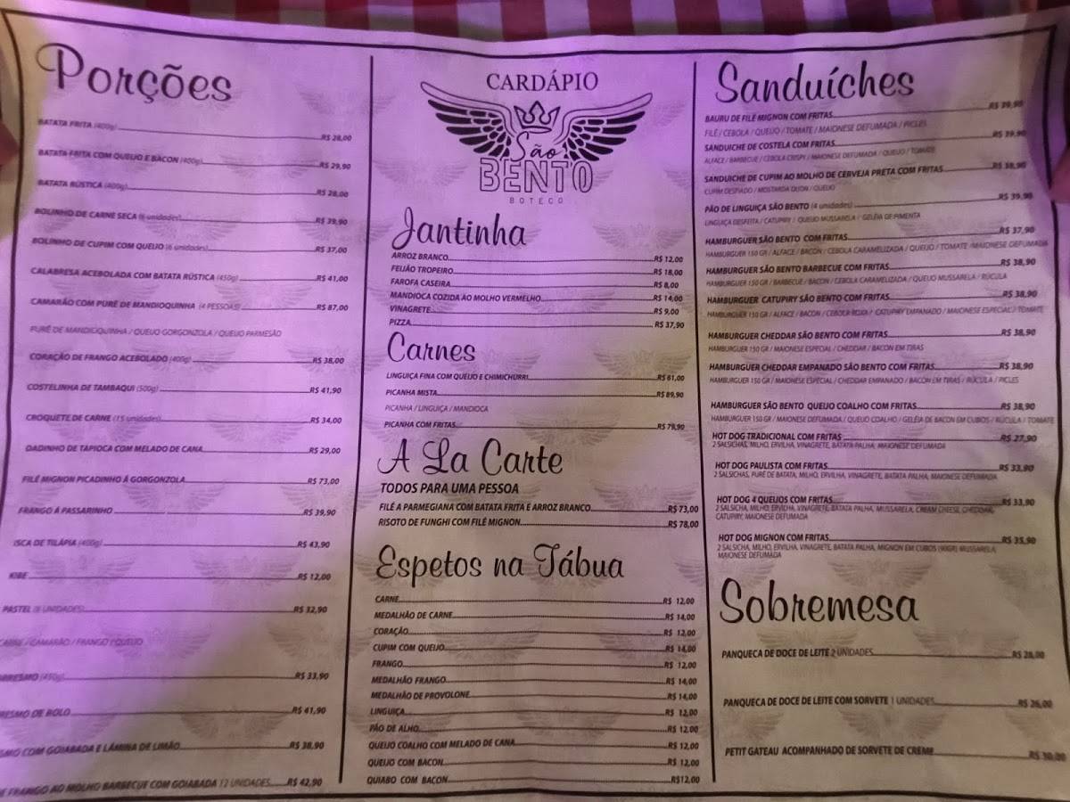 Boteco São Bento Foz cardápio