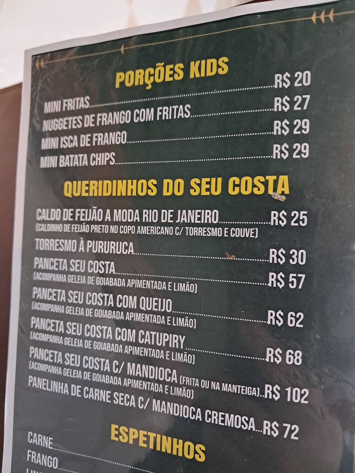 Boteco Seu Costa cardápio