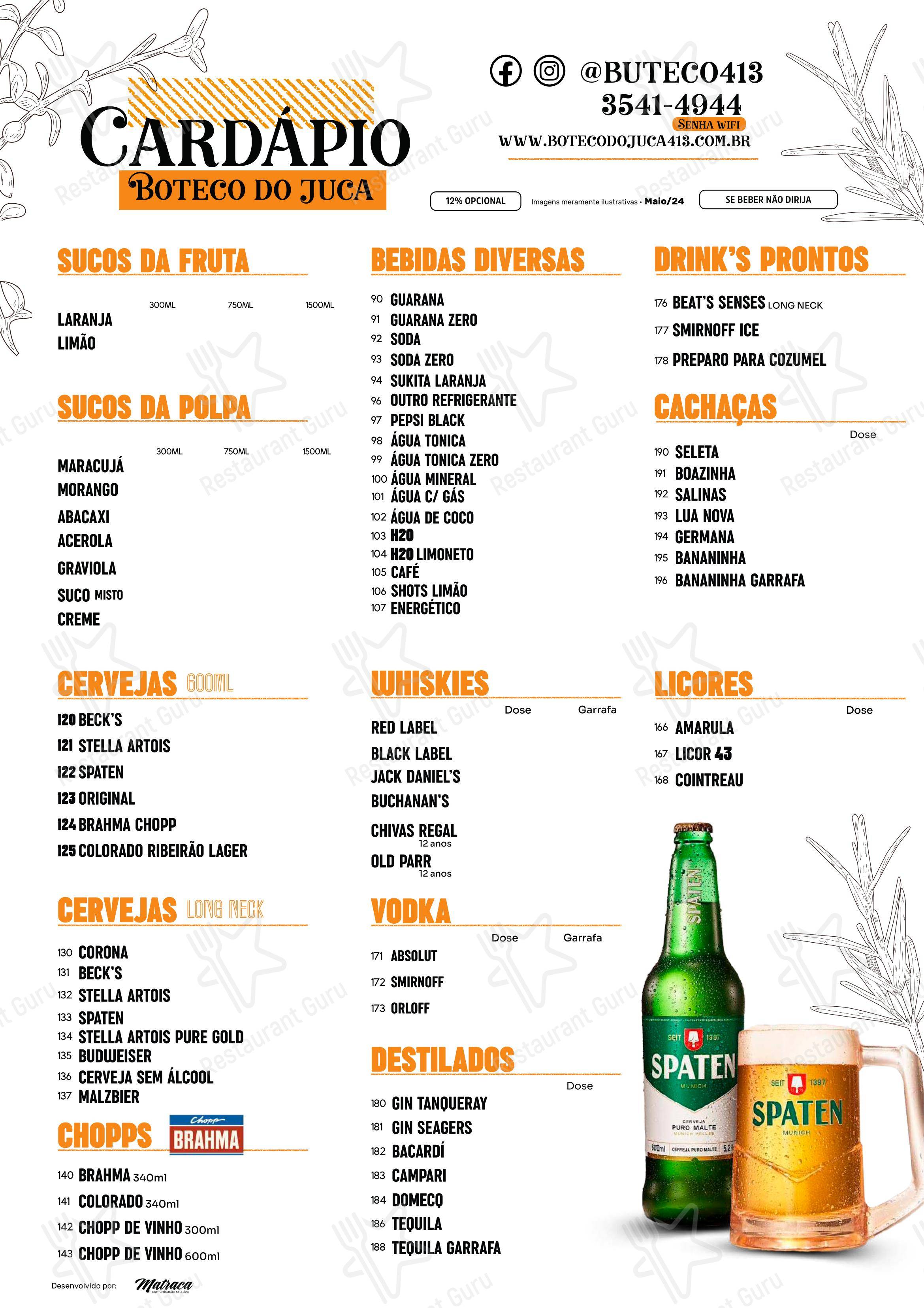 Menu para Boteco do Juca em Brasília