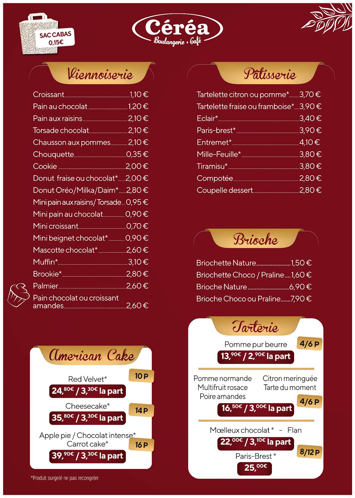 Menu de Boulangerie Céréa - Nevers Banlay