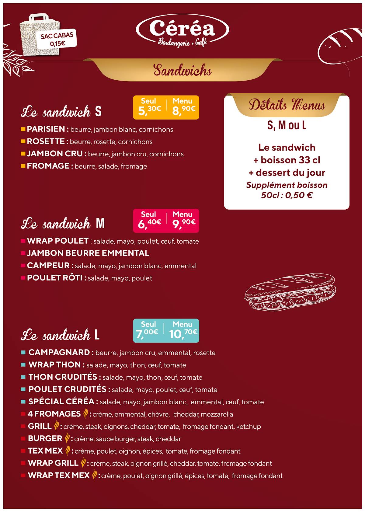 Menu de Boulangerie Céréa - Nevers Banlay