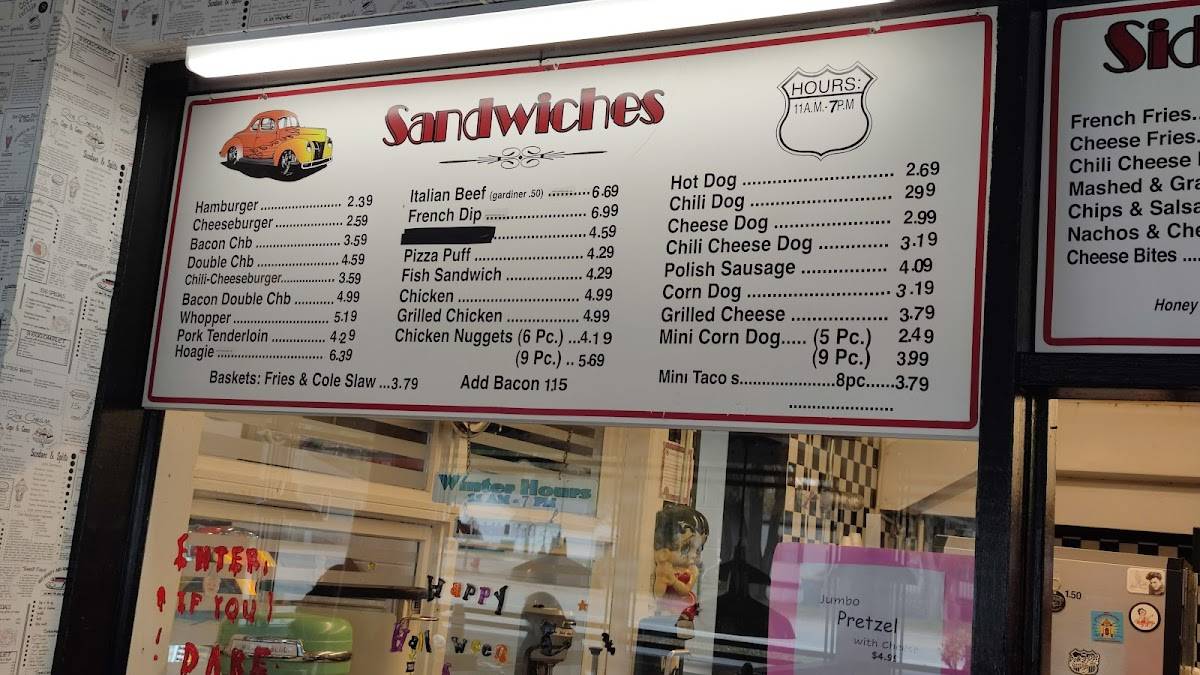 Menu at PolkADot Drive In fast food, Braidwood
