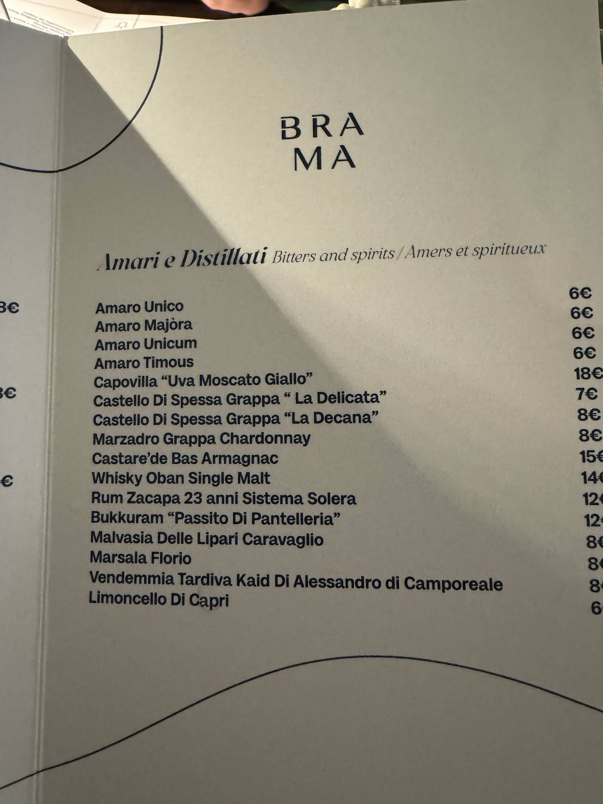 Menu di Brama Restaurant 