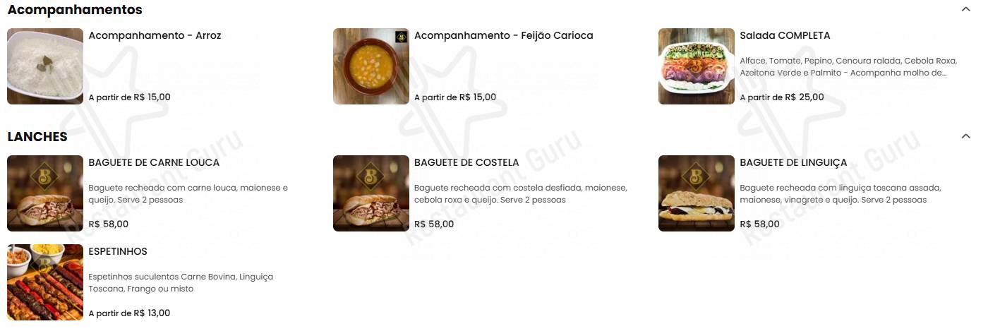 Menu para Braseiro Nobre restaurante