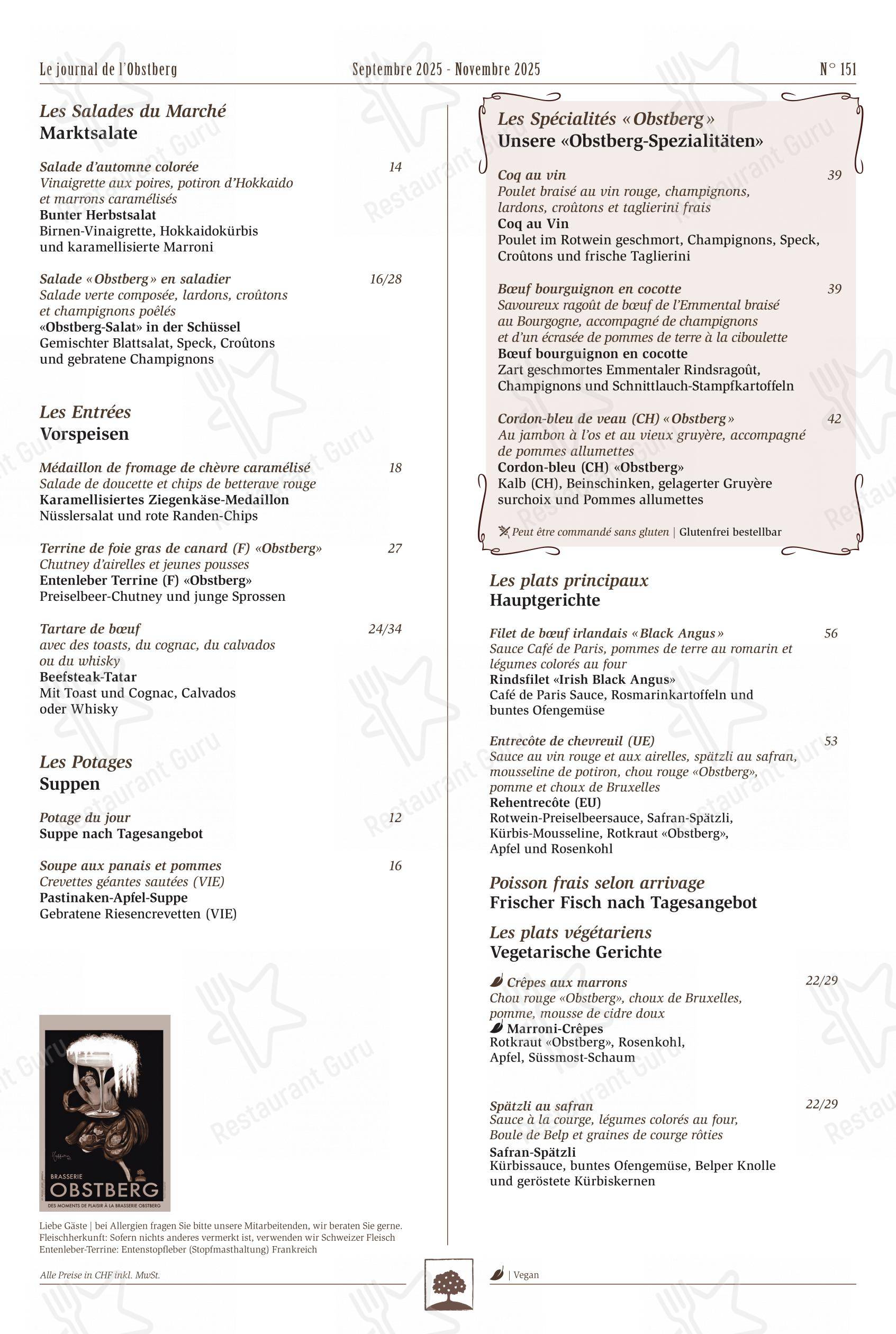 Menu di Brasserie Obstberg - 菜单