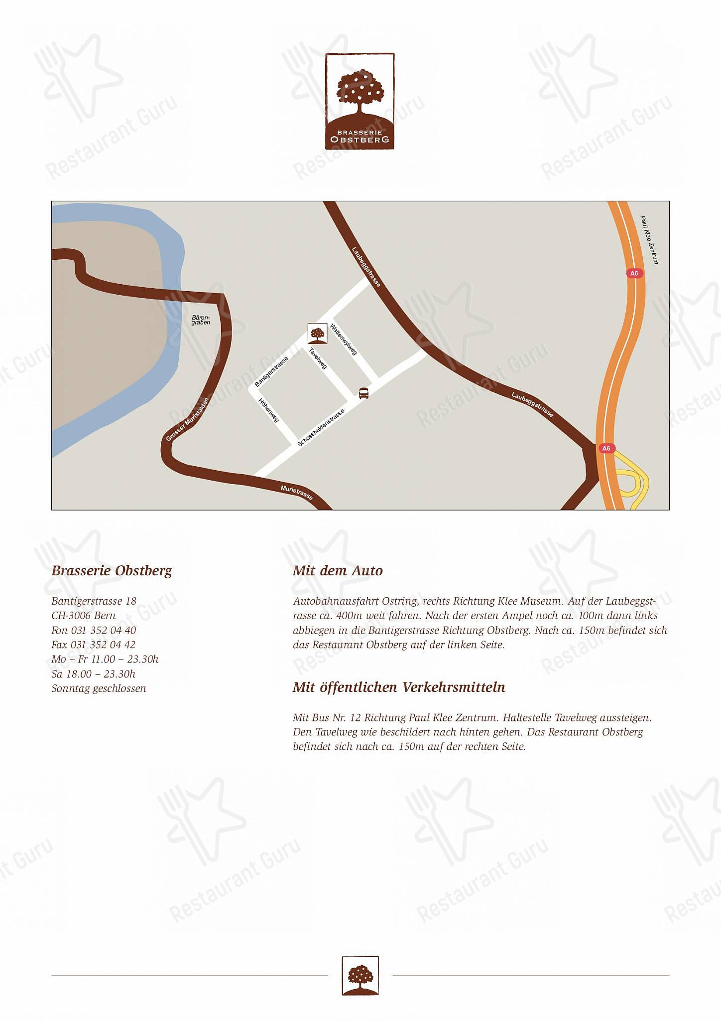 Brasserie Obstberg in Berna - Food Menu