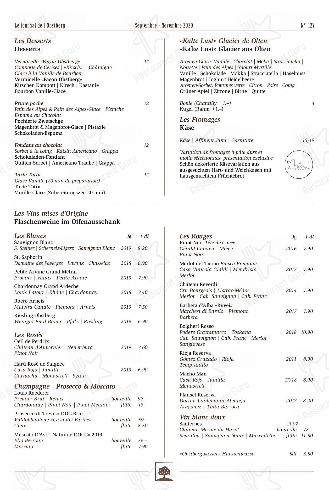Brasserie Obstberg in Berna - Food Menu