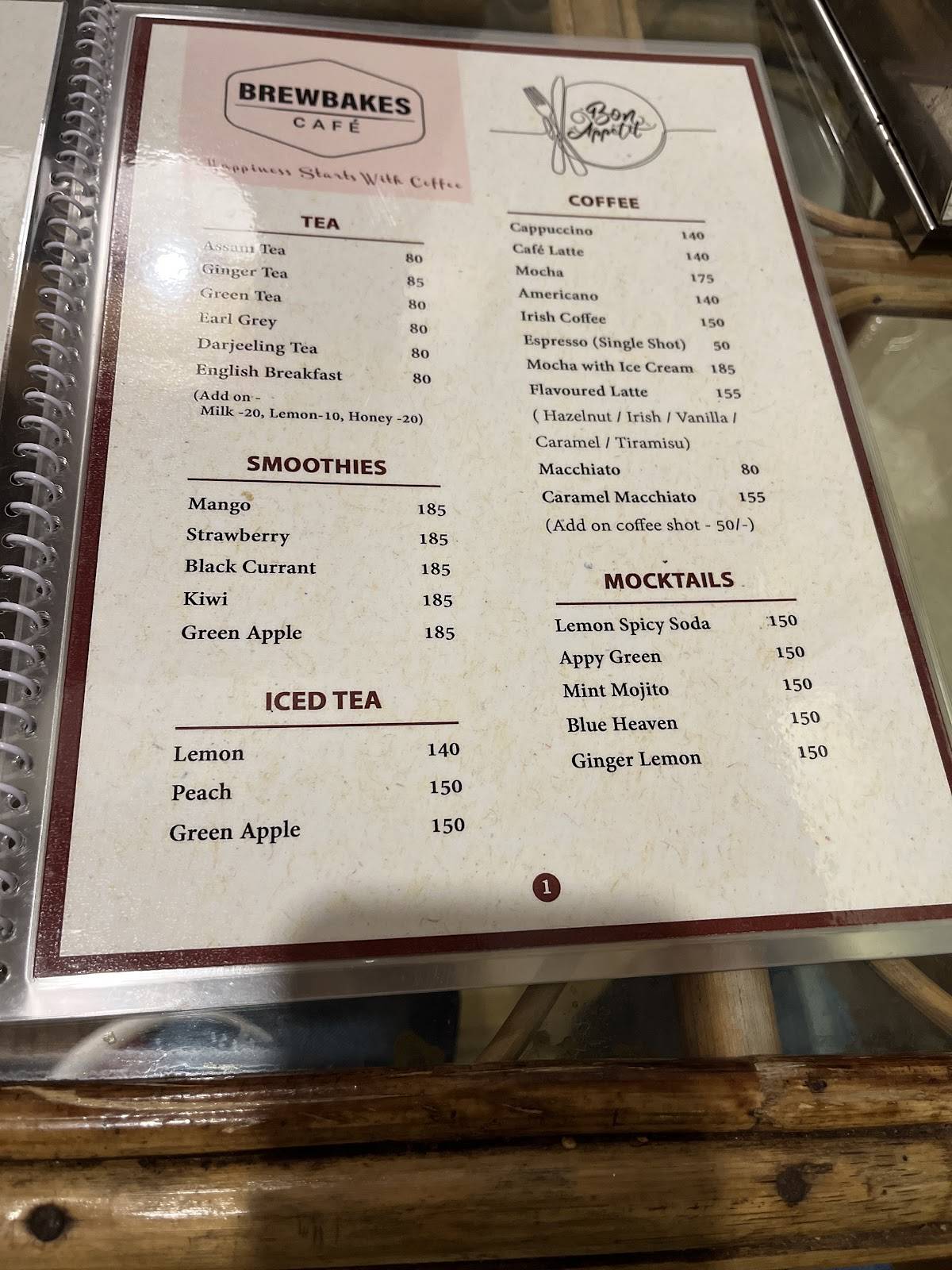Brewbakes café and bistro menu