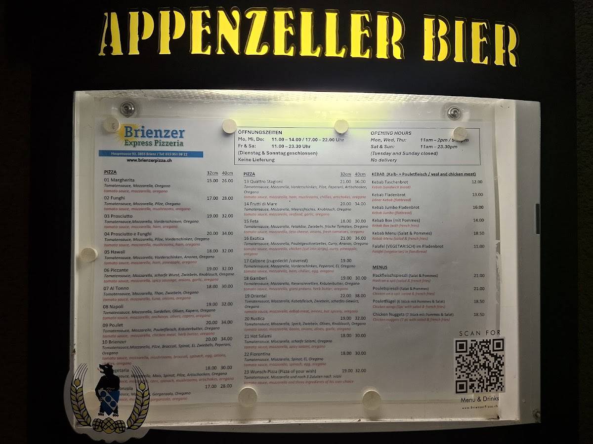Menu di Brienzer Express 