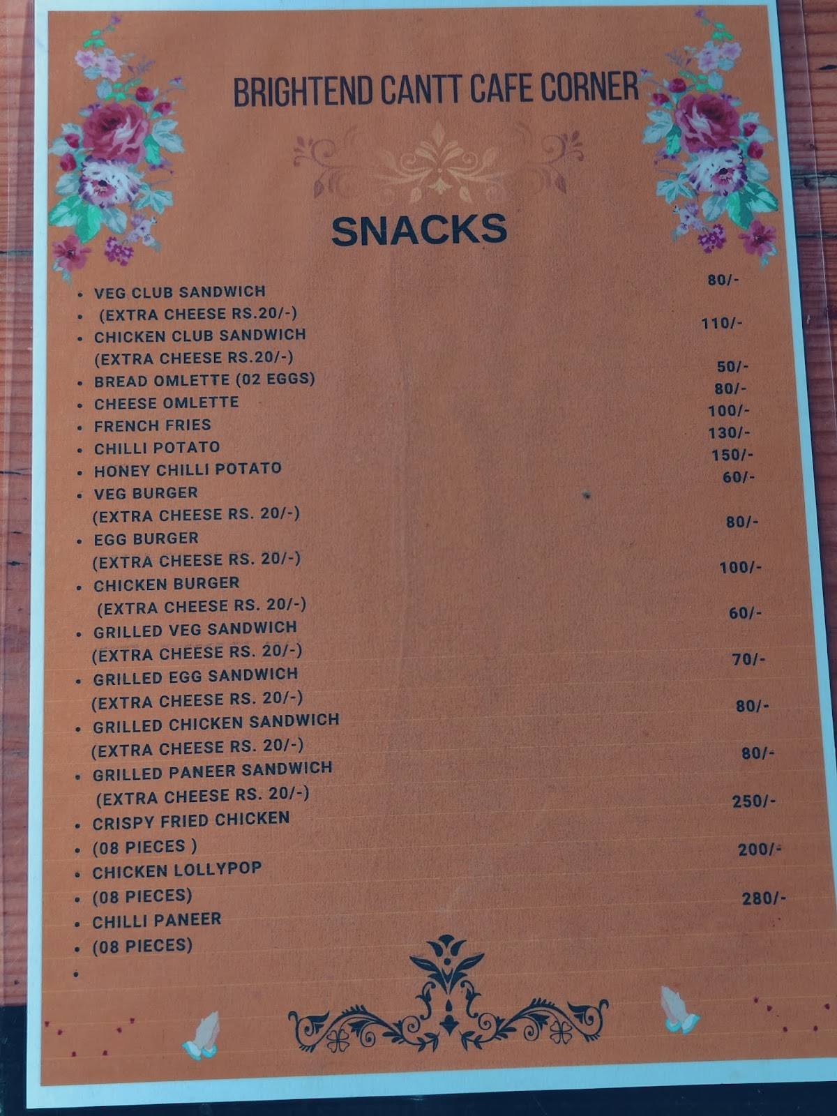 Brightend cafe corner menu