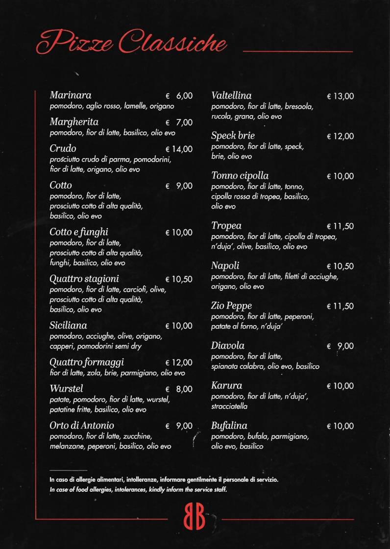 Menu di Brigitte Bistrot & Cafè e Pizzeria 