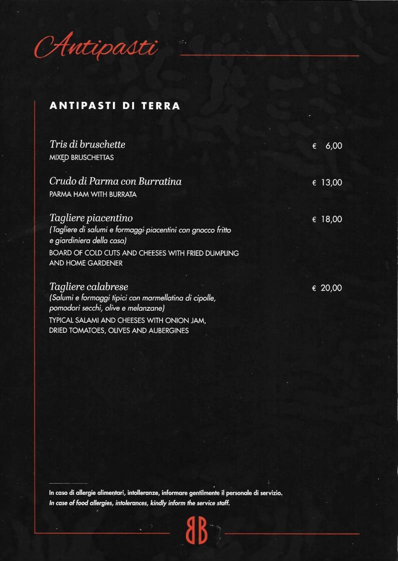 Menu di Brigitte Bistrot & Cafè e Pizzeria 