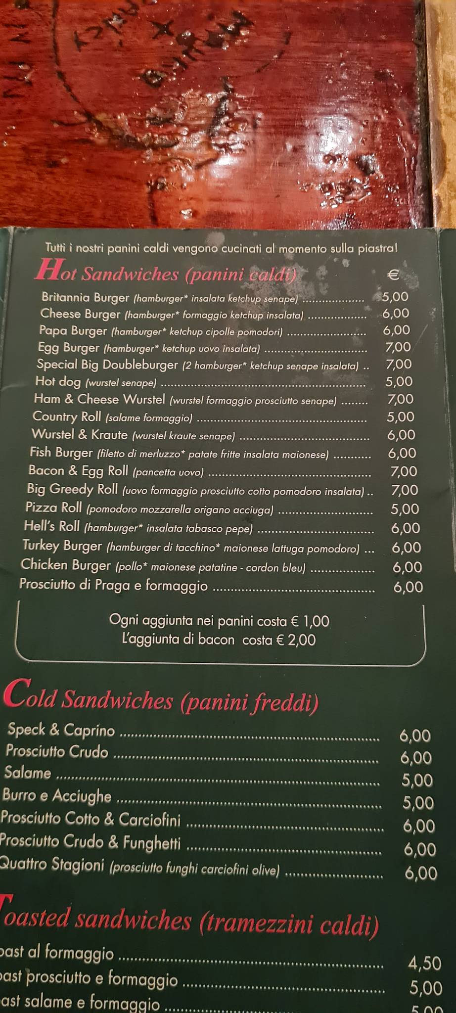 Menu di Britannia Pub Genova 
