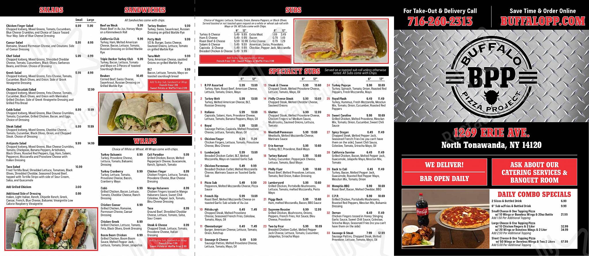 Menu at Buffalo Pizza Project pizzeria, North Tonawanda