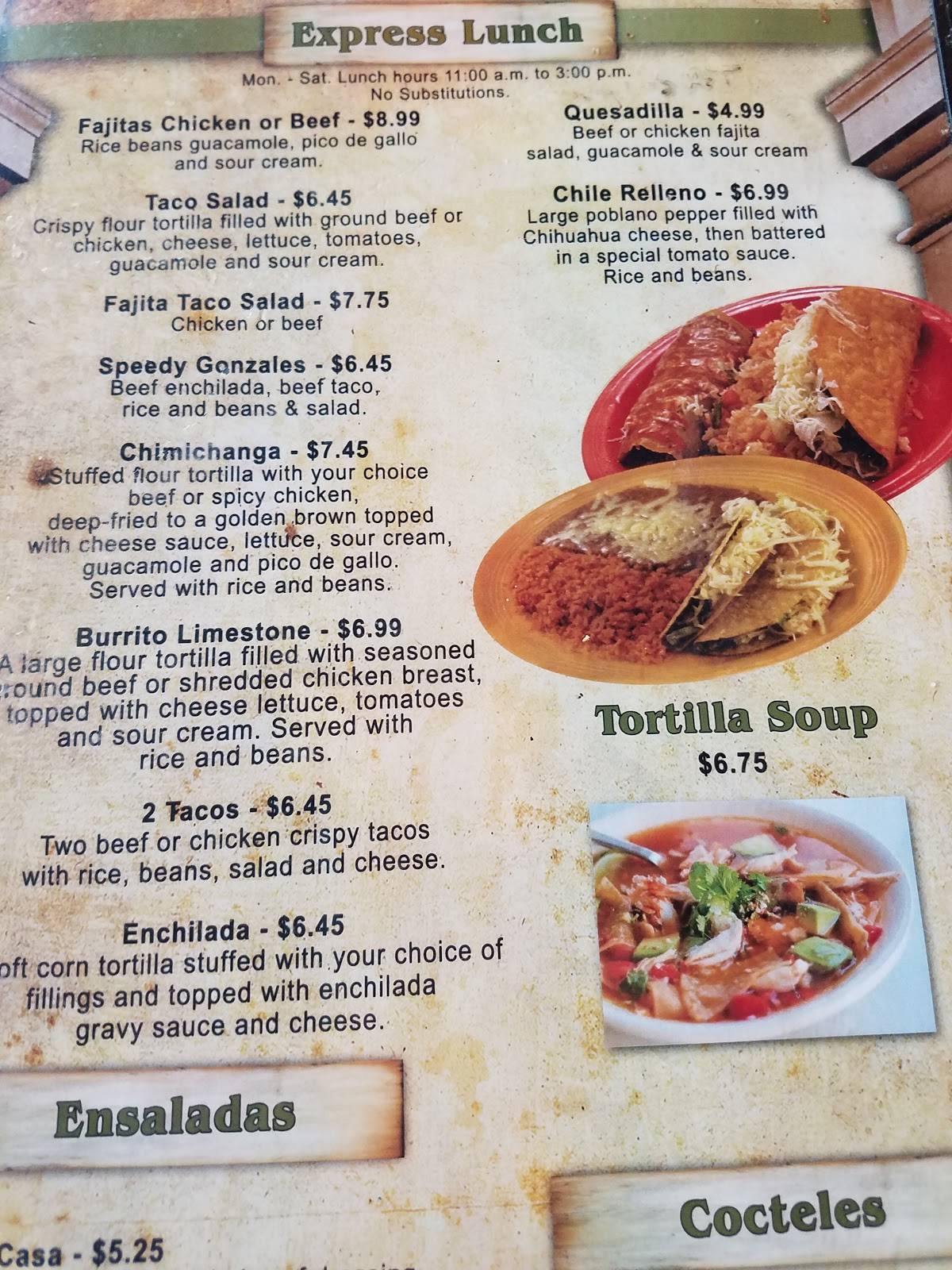 Menu at Limestone Mexican Grill & Seafood restaurant, Spring Branch