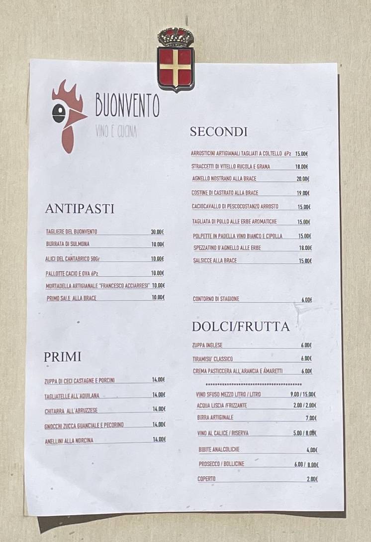 Menu di Ristorante Buonvento 
