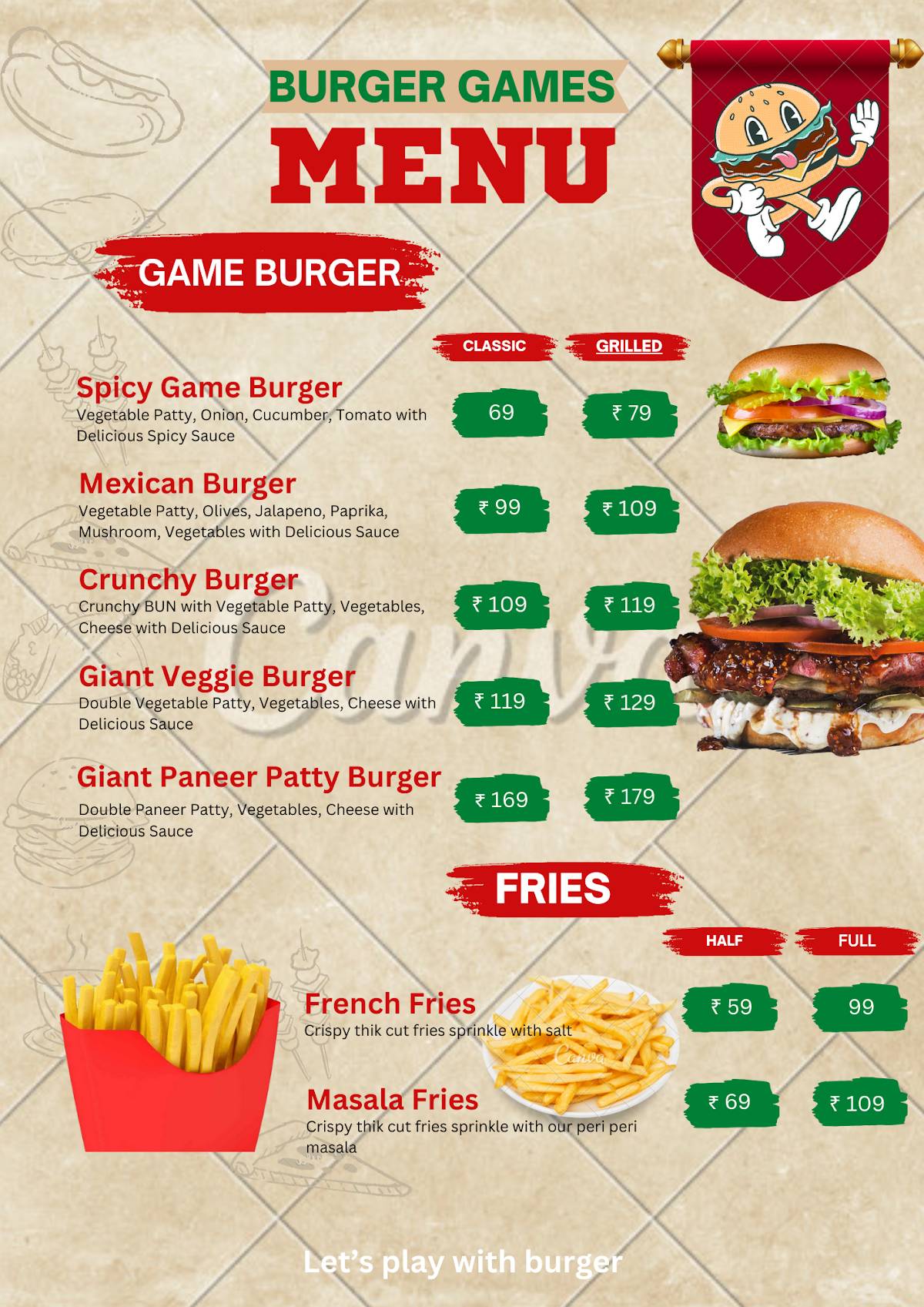 Burger Games menu