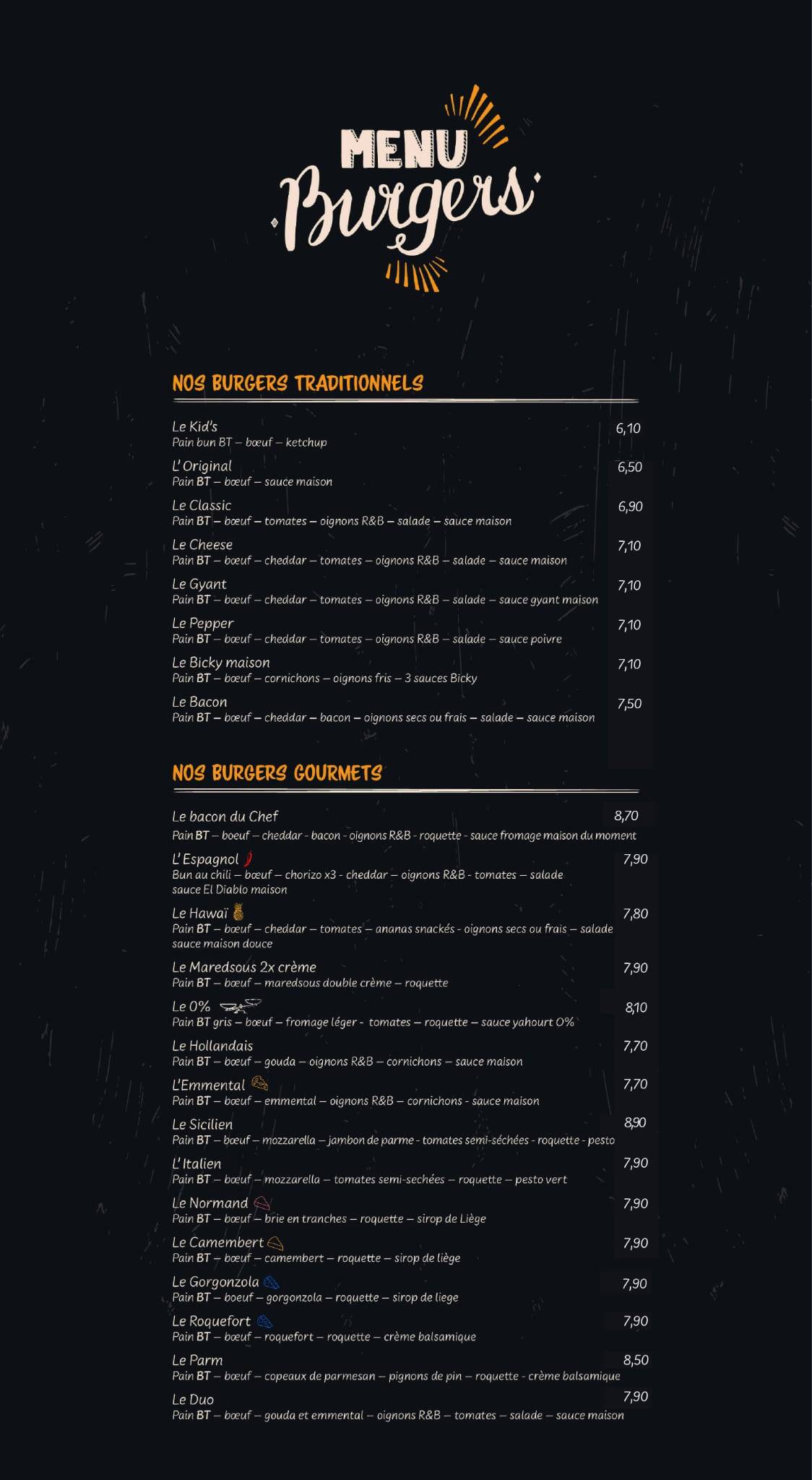 Menu de Burger Time Grand-Halleux