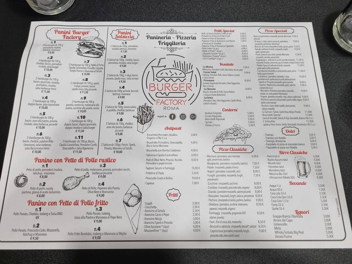 Menu di Pizza Factory di Roma 
