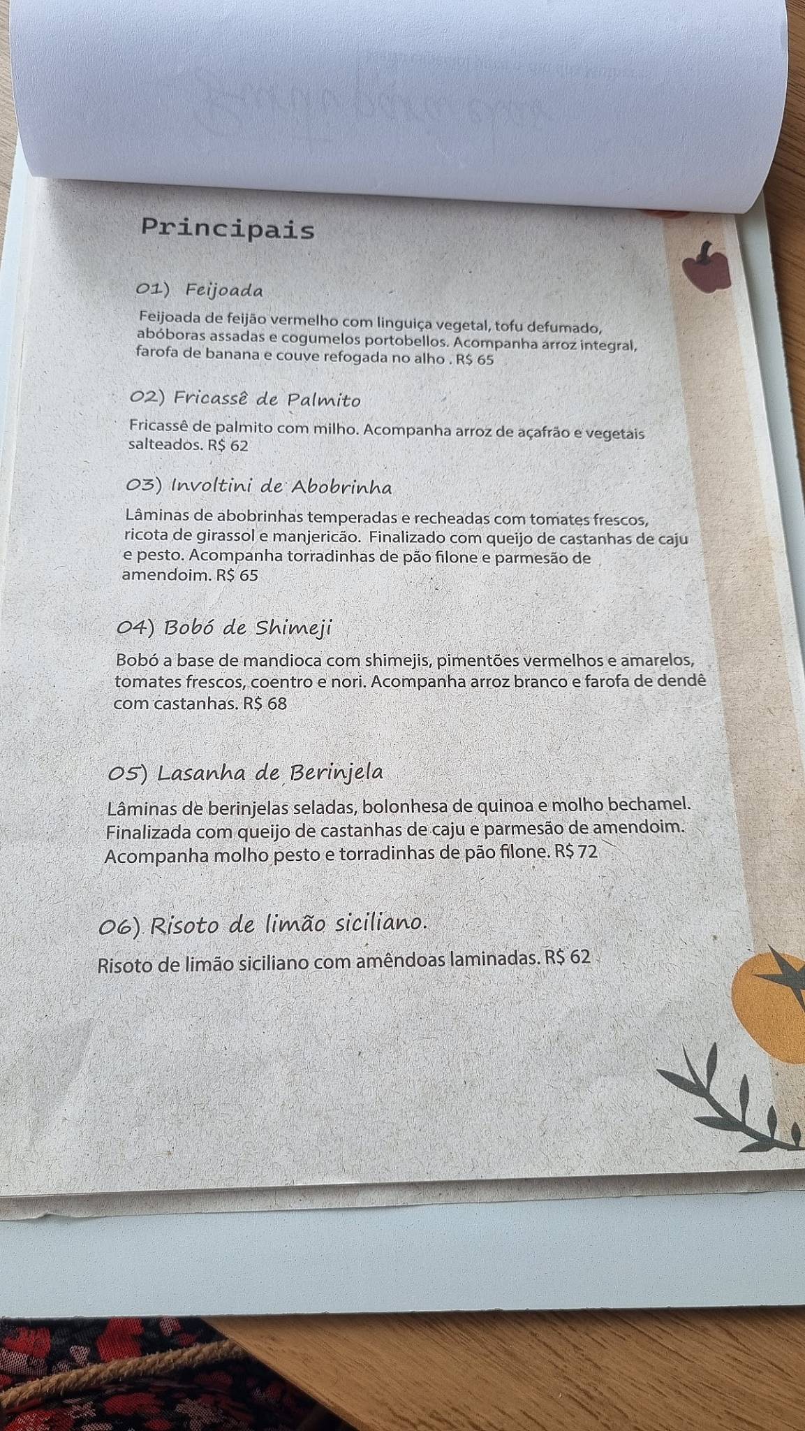 Buriti Vegetal cardápio