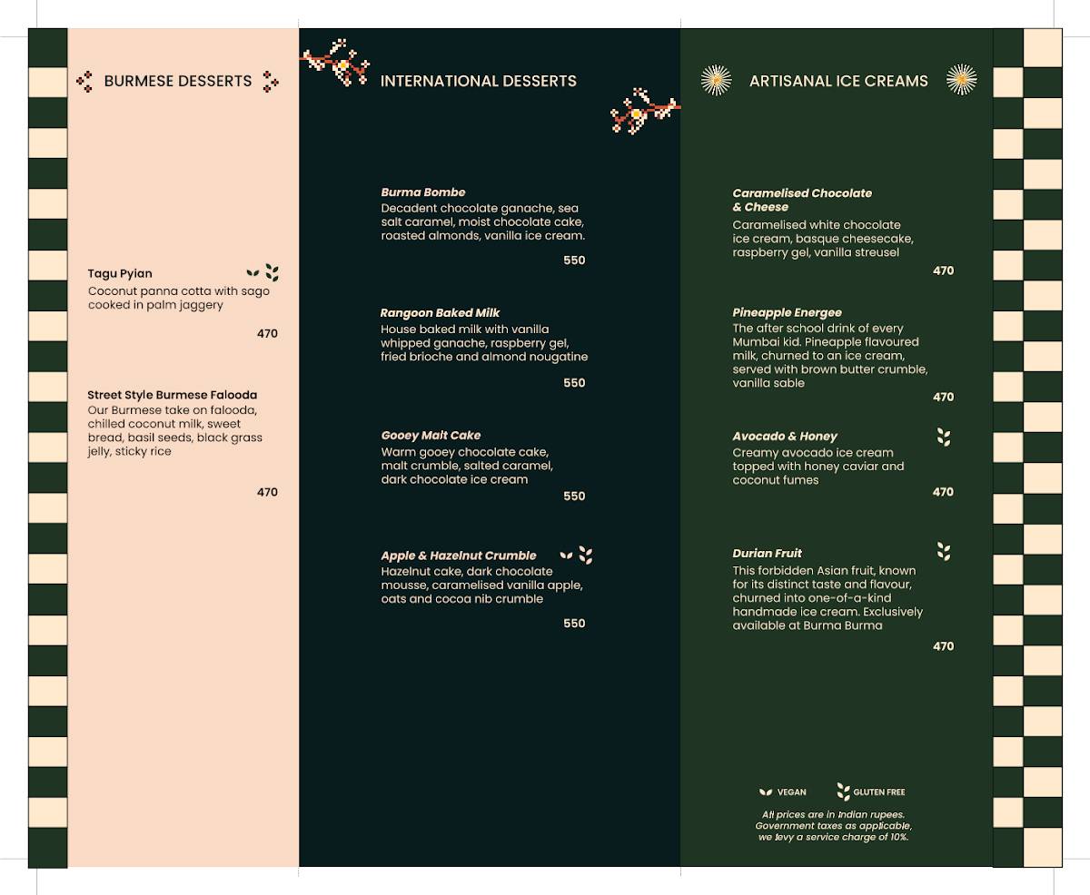 Burma Burma Restaurant & Tea Room menu