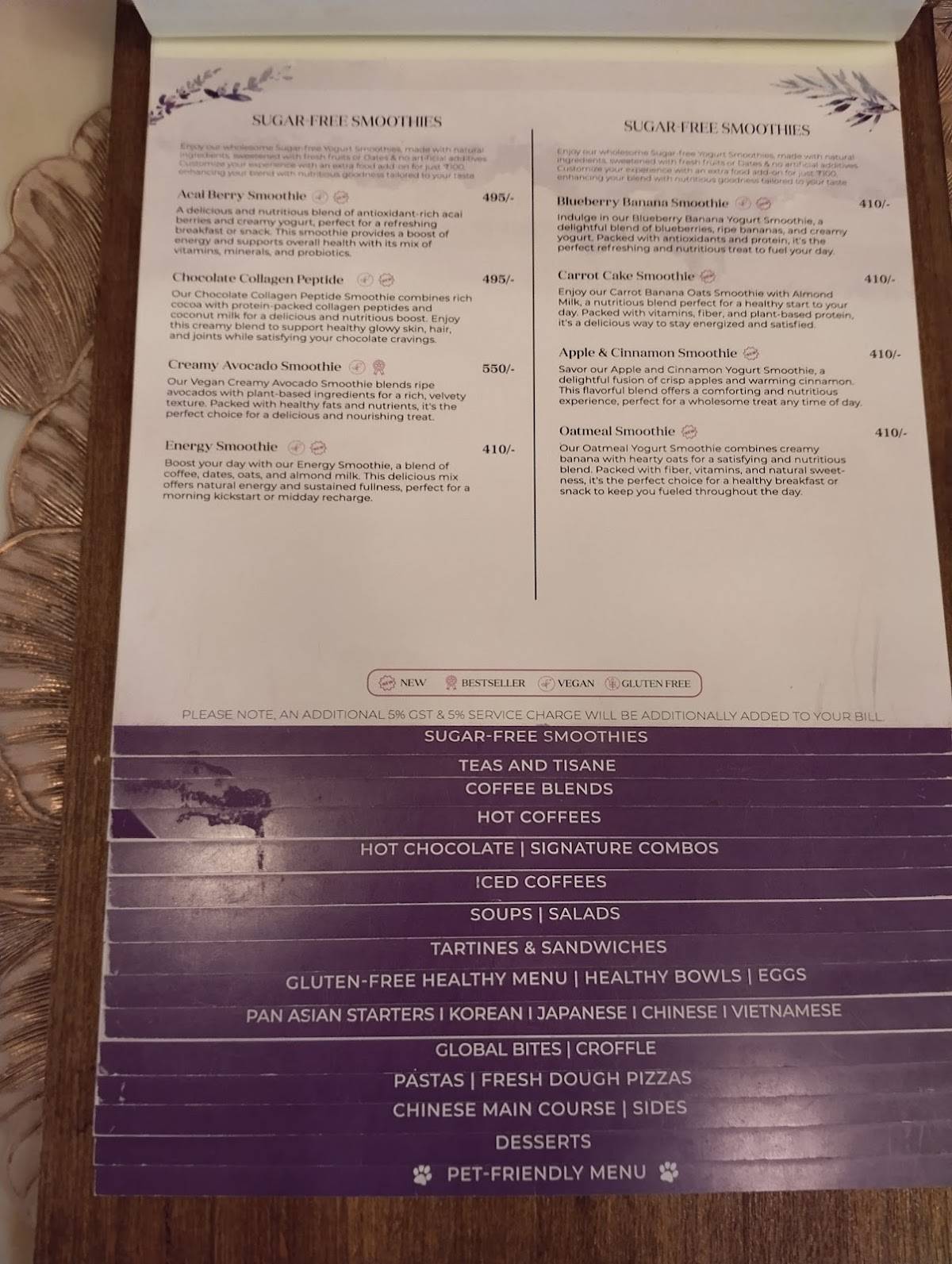 Buttercup Bungalow menu