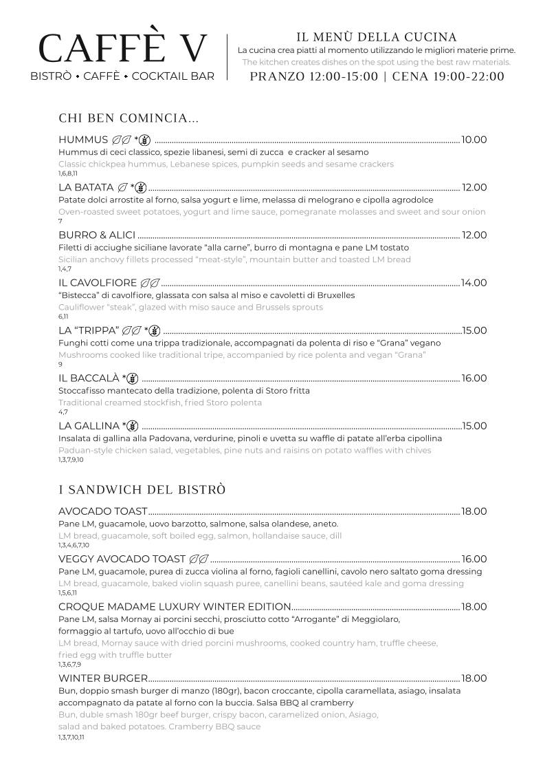 Menu di CAFFÈ V 