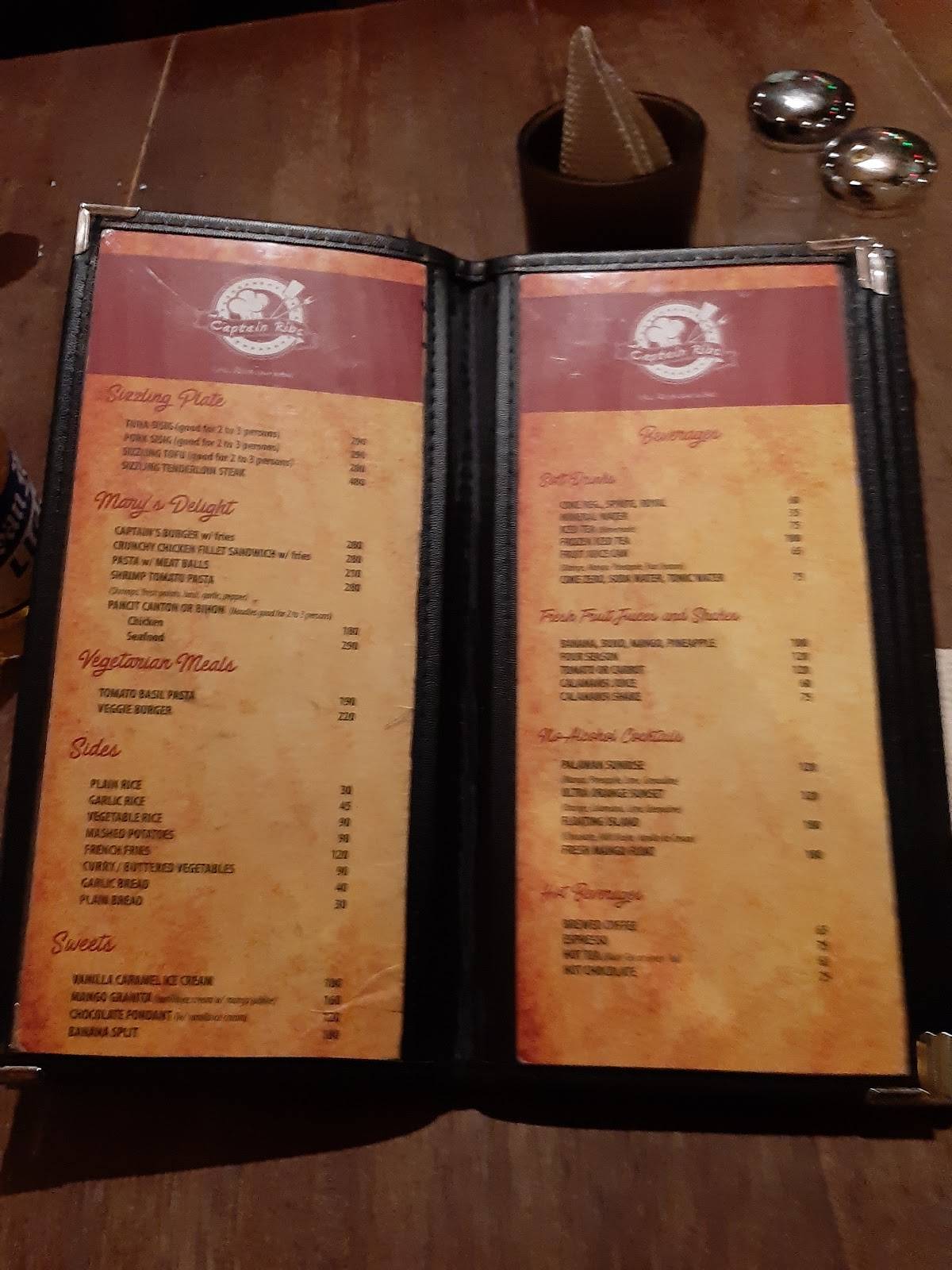 Menu at CAPTAIN RIBS restaurant, Puerto Princesa, BGY