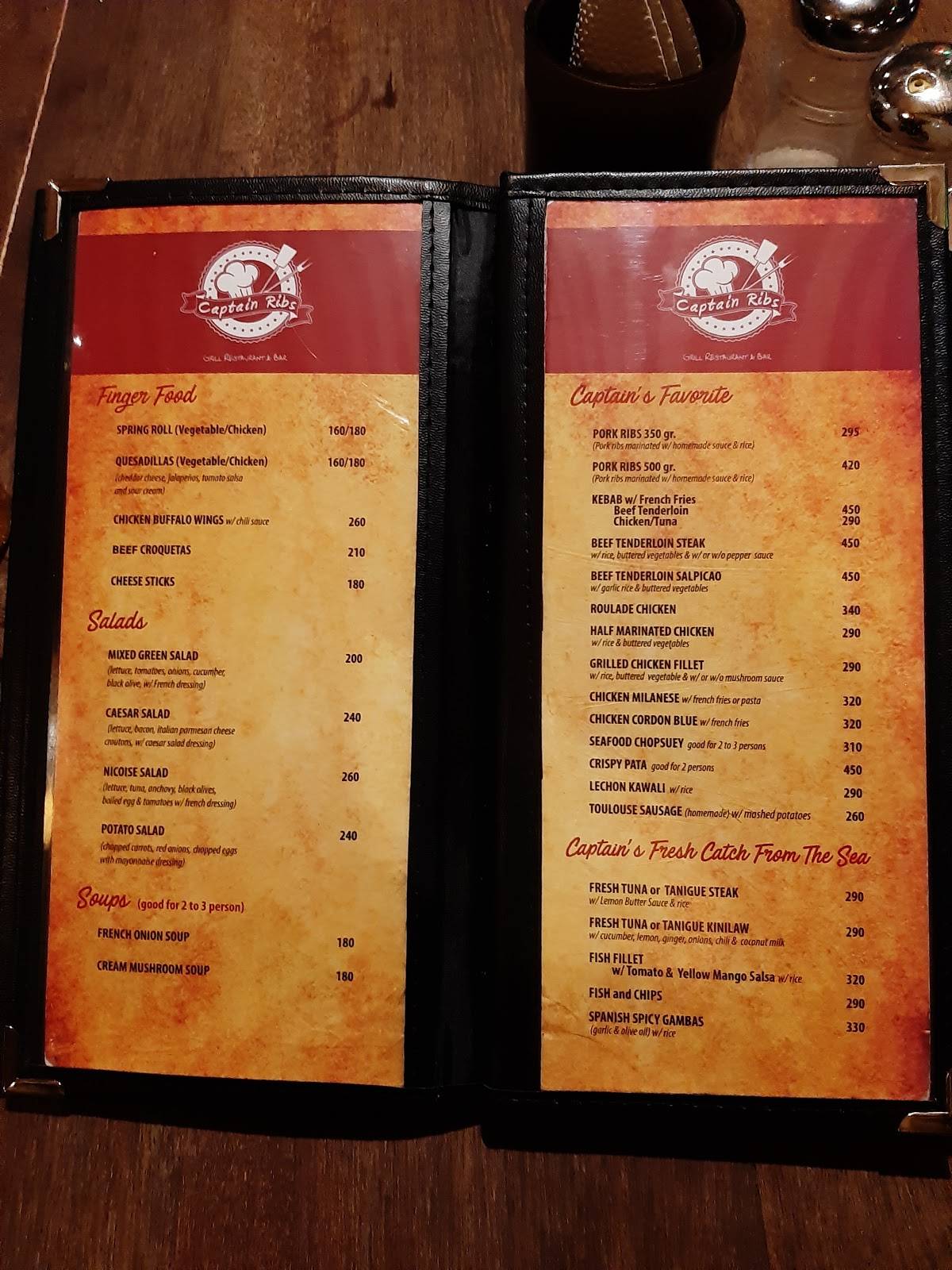 Menu at CAPTAIN RIBS restaurant, Puerto Princesa, BGY