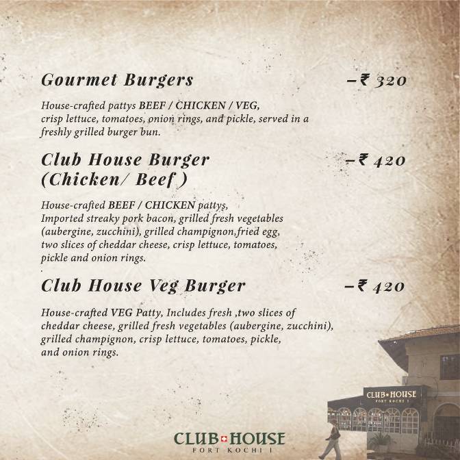 Club House Restaurant menu