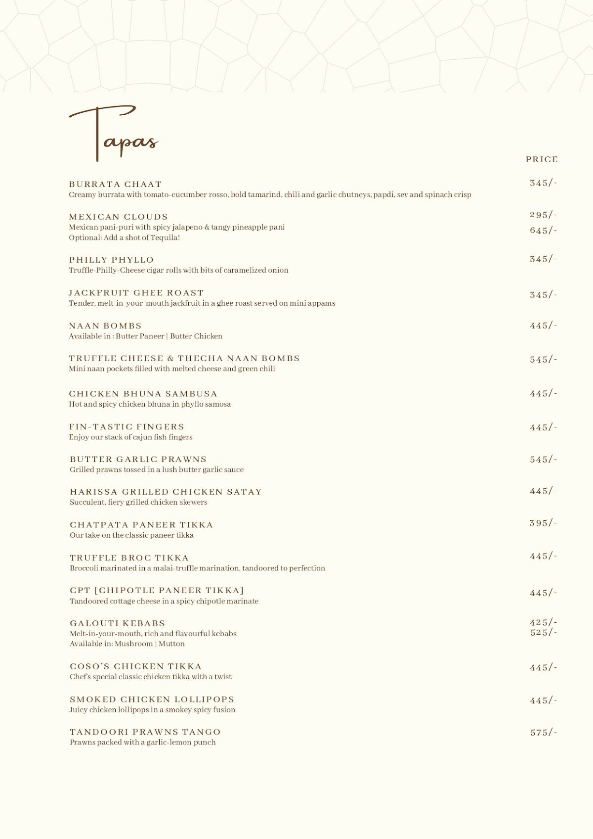 CO.SO (Cocktails & Socials) menu