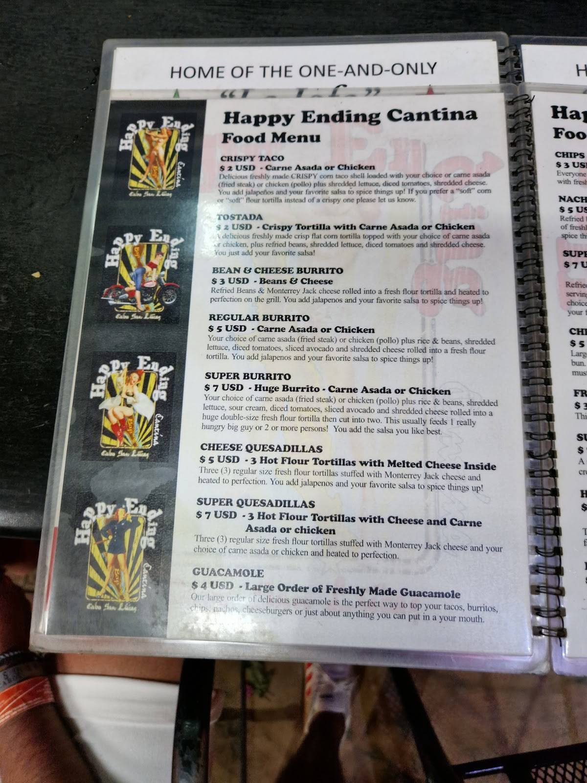 Menu at Happy Ending Cantina pub & bar, Cabo San Lucas, Blvd. Paseo de la  Marina 22