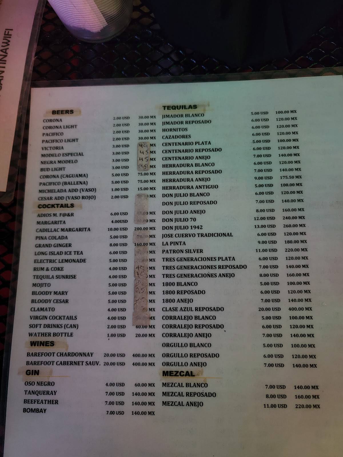 Menu at Happy Ending Cantina pub & bar, Cabo San Lucas, Blvd. Paseo de la  Marina 22