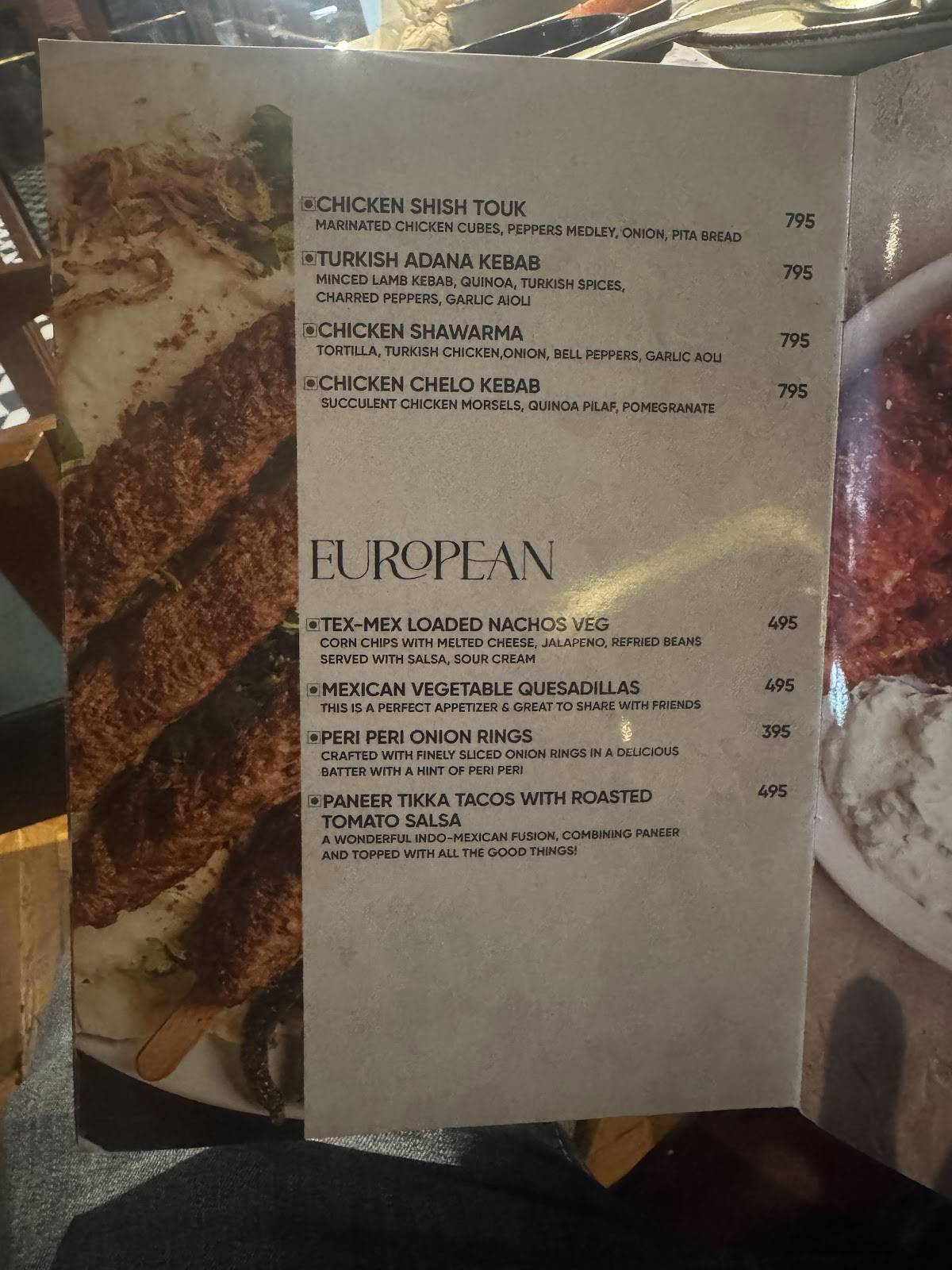 Cafe After Hours menu
