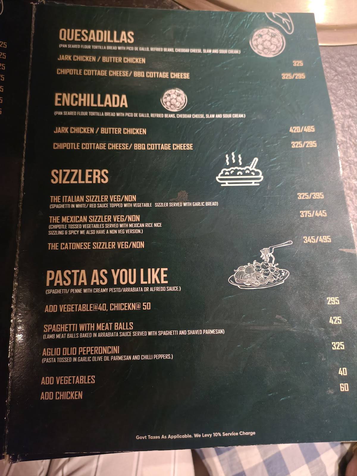 Cafe After Hours menu