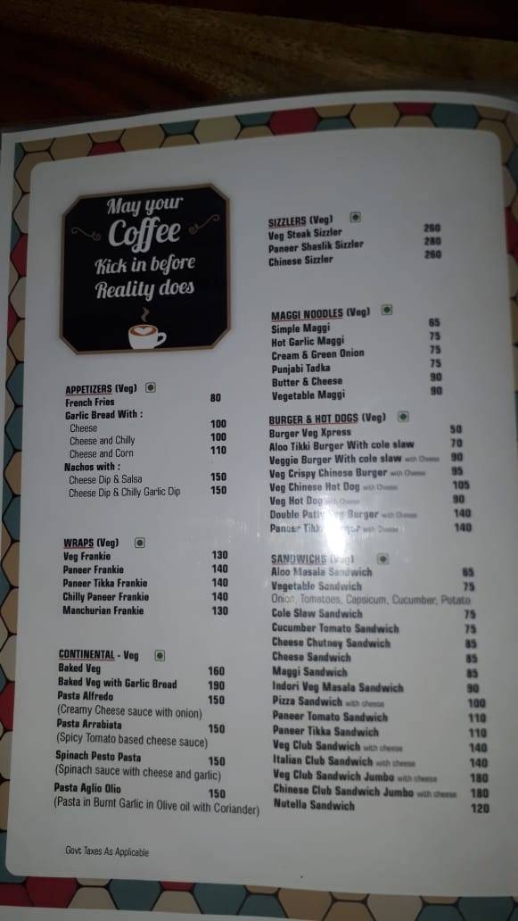 Cafe Bakewell menu
